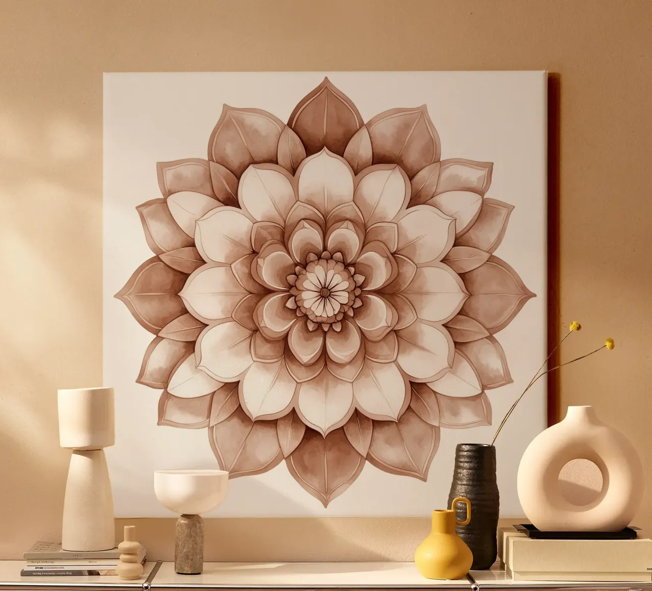 Mandala di moka ad acquerello tela con Cornice a cassetta da Spiritual Touch