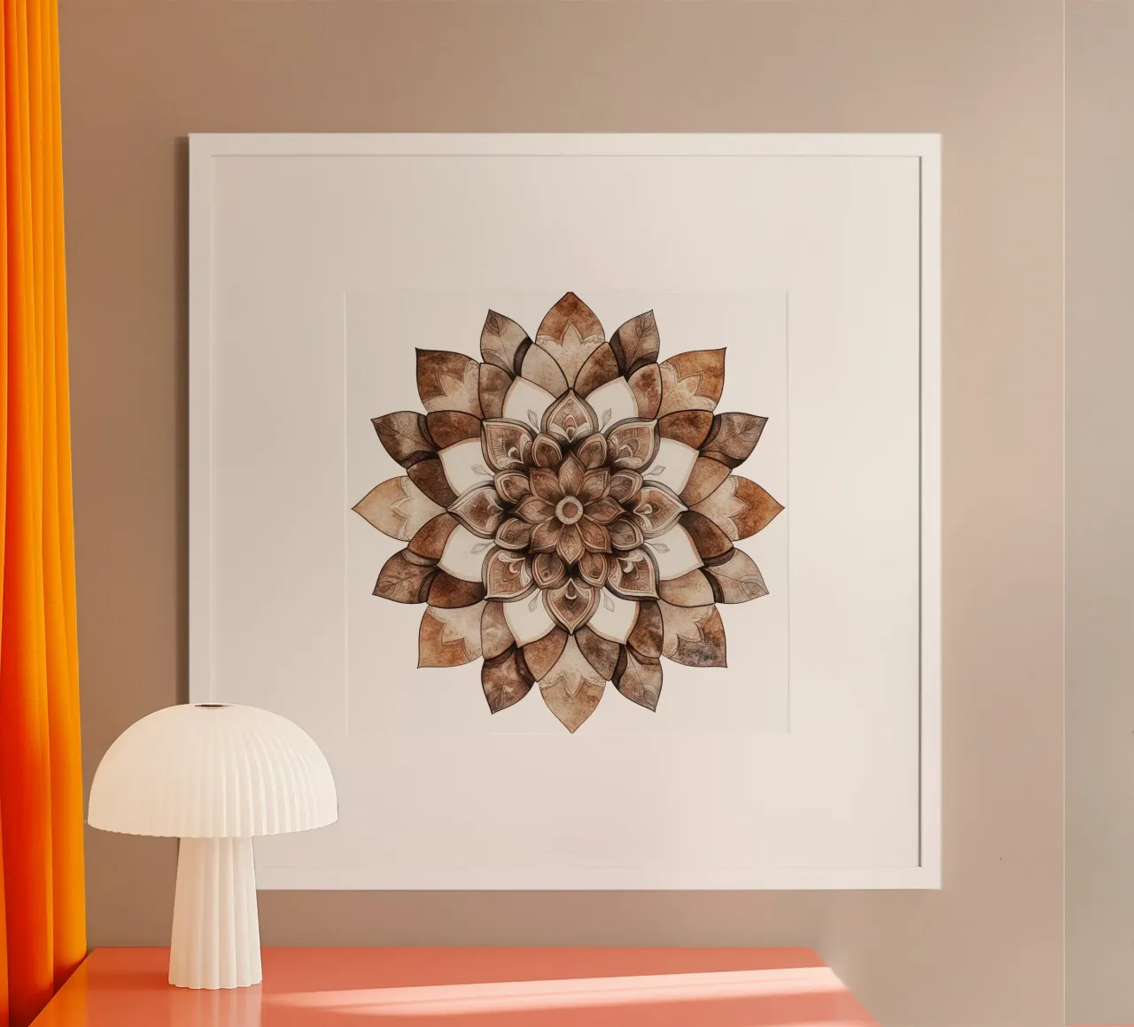 Mandala di moka ad acquerello poster con telaio in legno da Spiritual Touch
