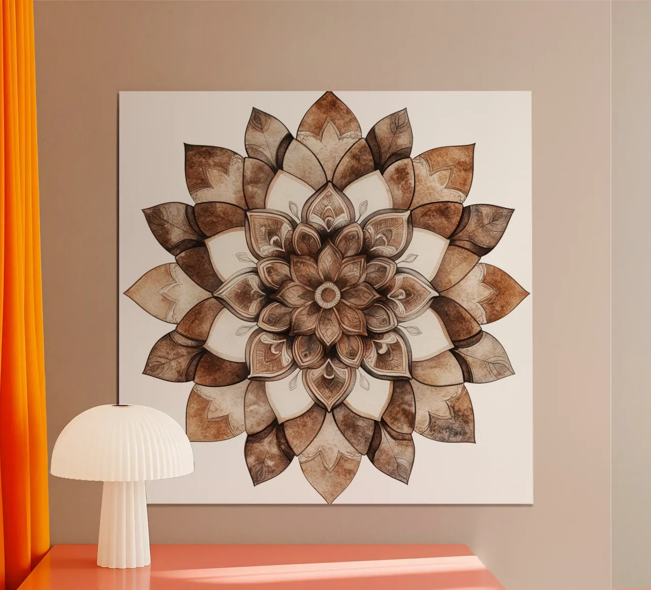 Mandala di moka ad acquerello poster con telaio in legno da Spiritual Touch