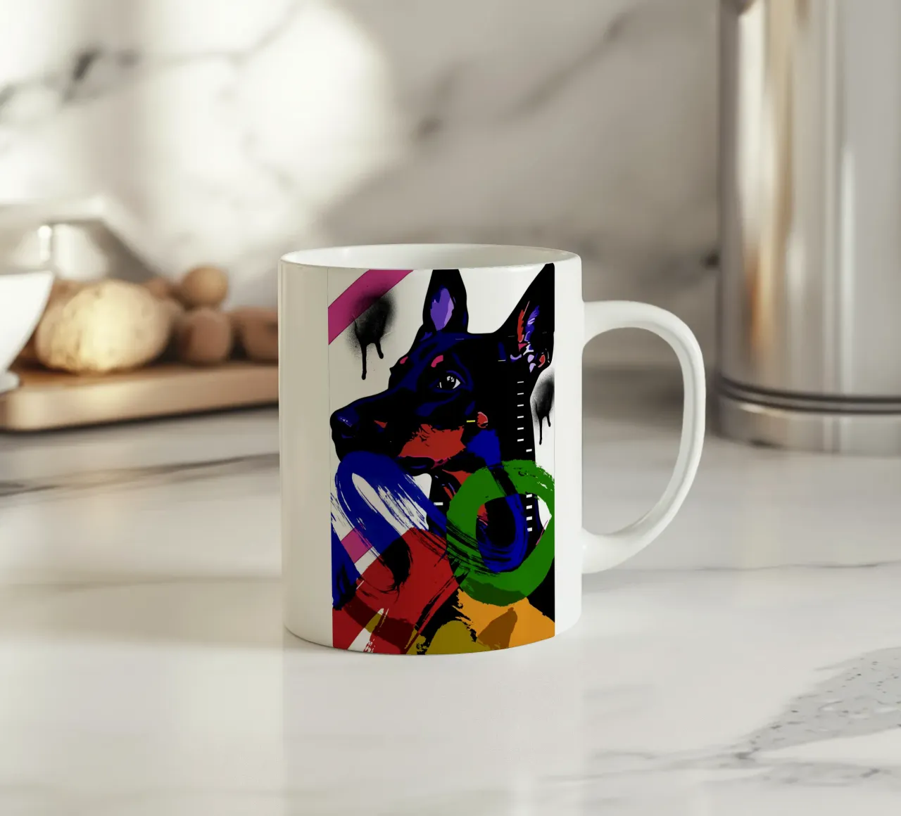 vivid depiction of a Doberman tazza in ceramica da ramosashop