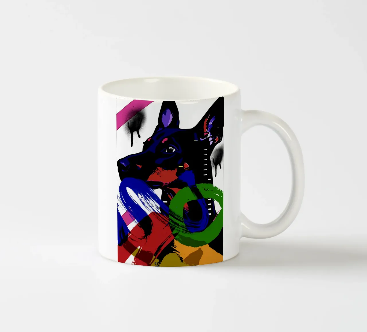 vivid depiction of a Doberman tazza in ceramica da ramosashop