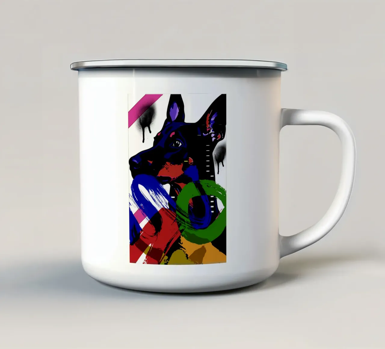 vivid depiction of a Doberman tazza in smalto da ramosashop