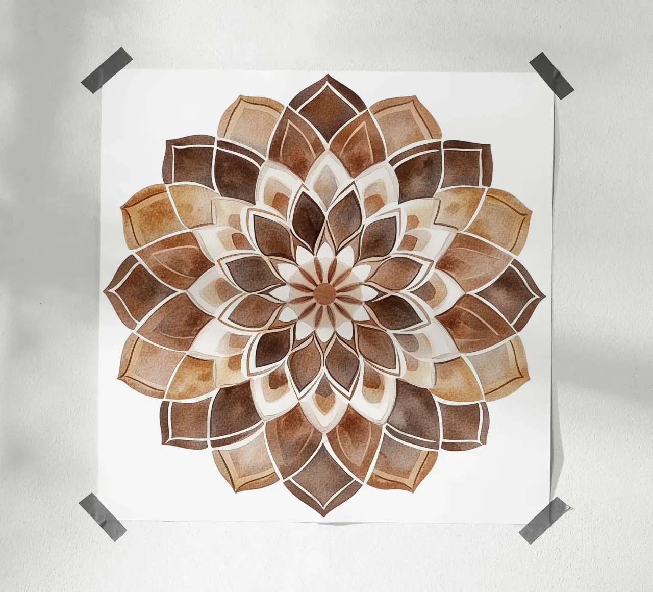 Mandala di moka ad acquerello poster con telaio in alluminio da Spiritual Touch