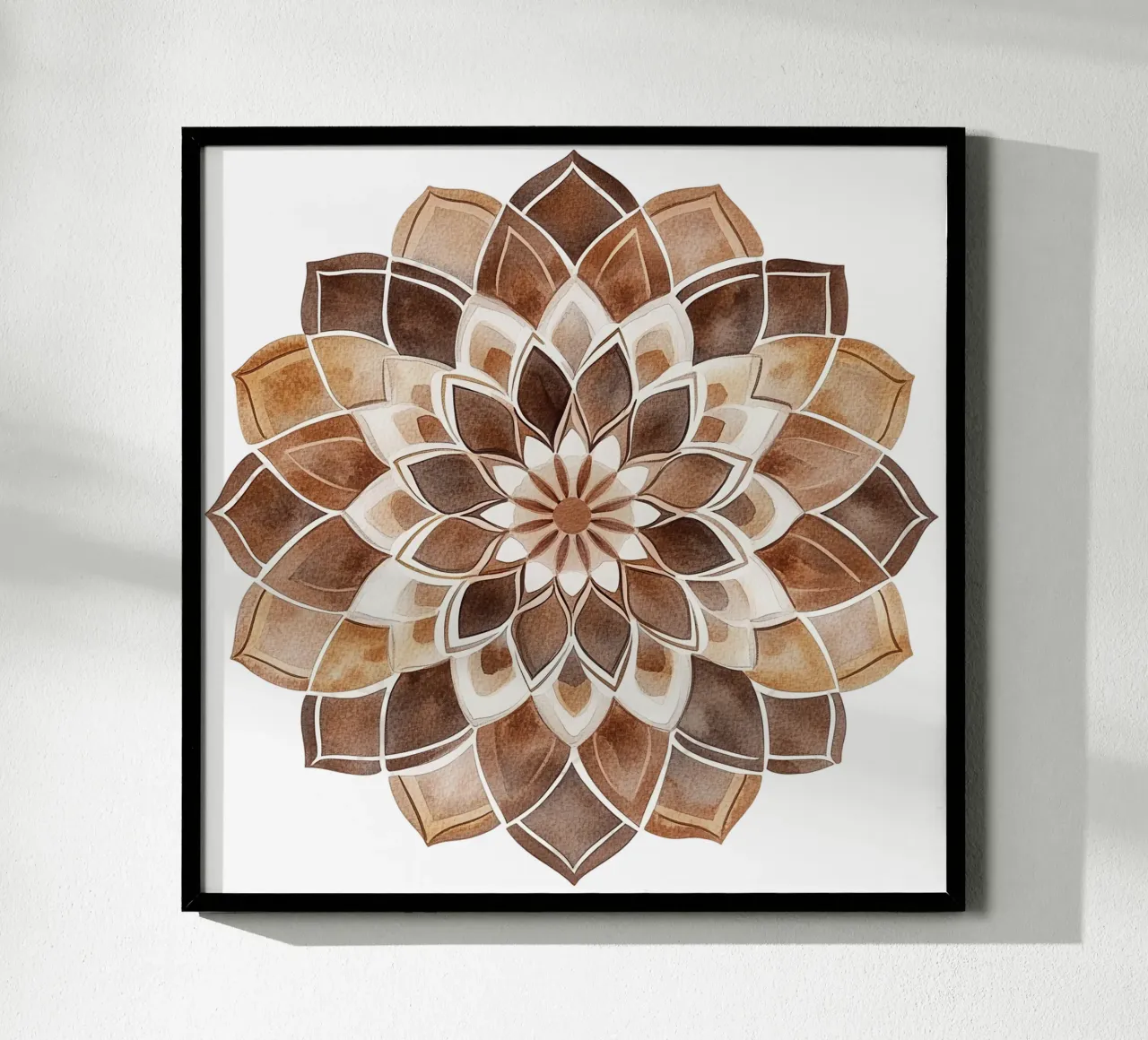 Mandala di moka ad acquerello poster con telaio in alluminio da Spiritual Touch