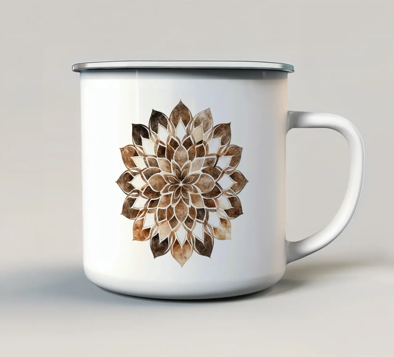Mandala di moka ad acquerello tazza in smalto da Spiritual Touch