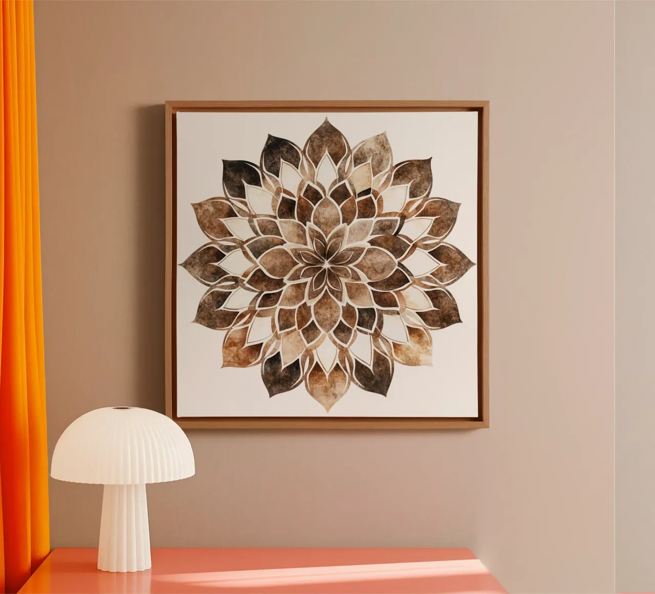Mokka mandala aquarel canvas met Baklijst van Spiritual Touch