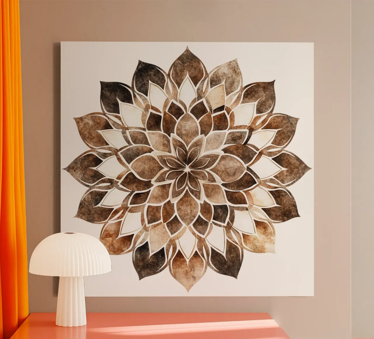 Mokka mandala aquarel canvas met Baklijst van Spiritual Touch