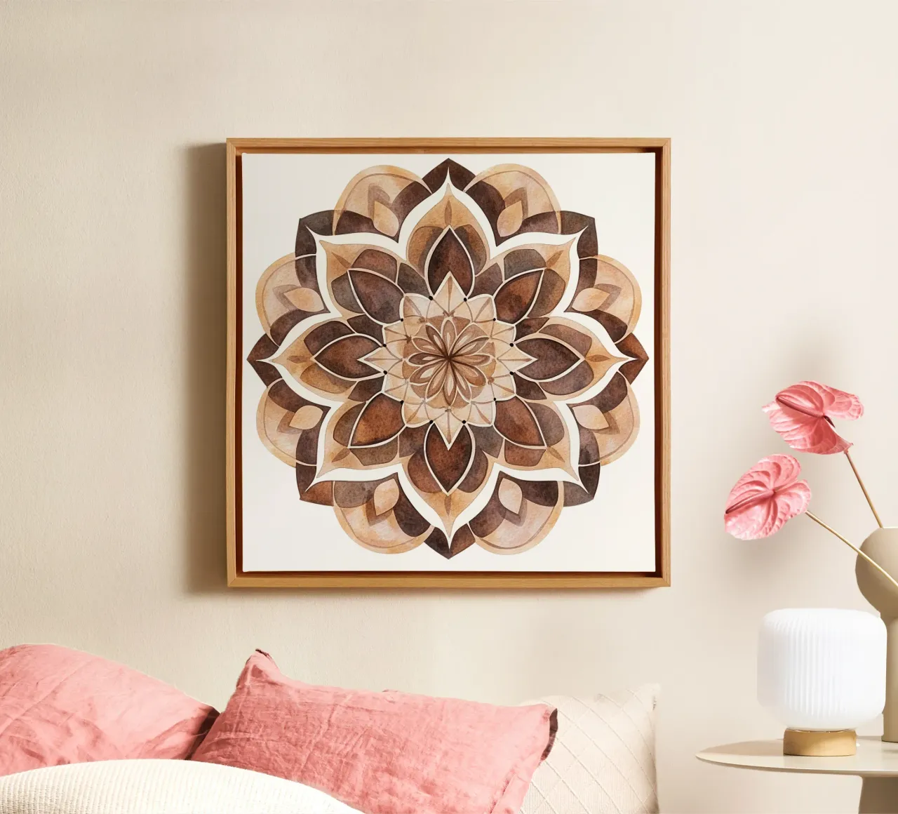 Mandala di moka ad acquerello tela con Cornice a cassetta da Spiritual Touch