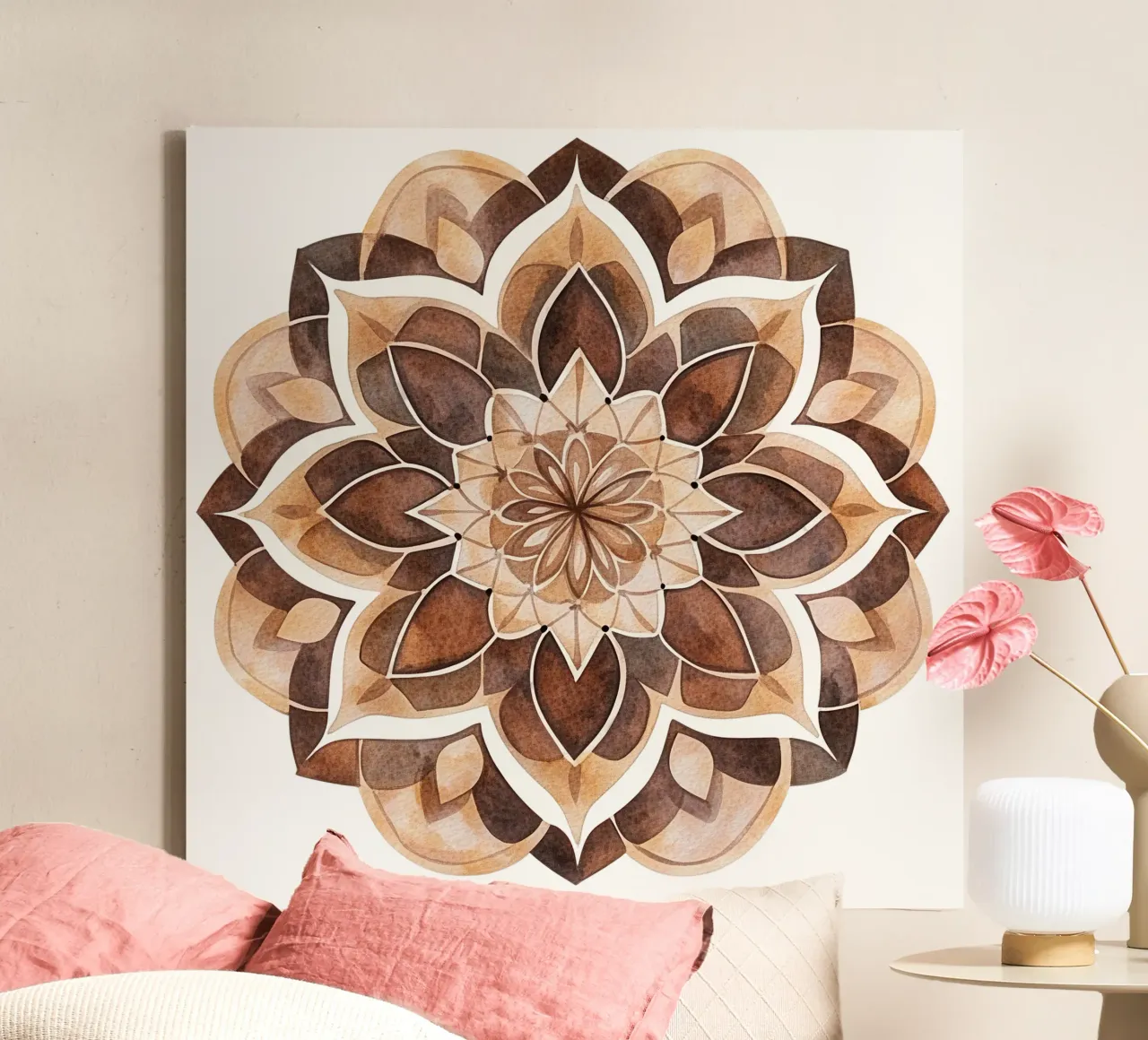 Mandala di moka ad acquerello tela con Cornice a cassetta da Spiritual Touch