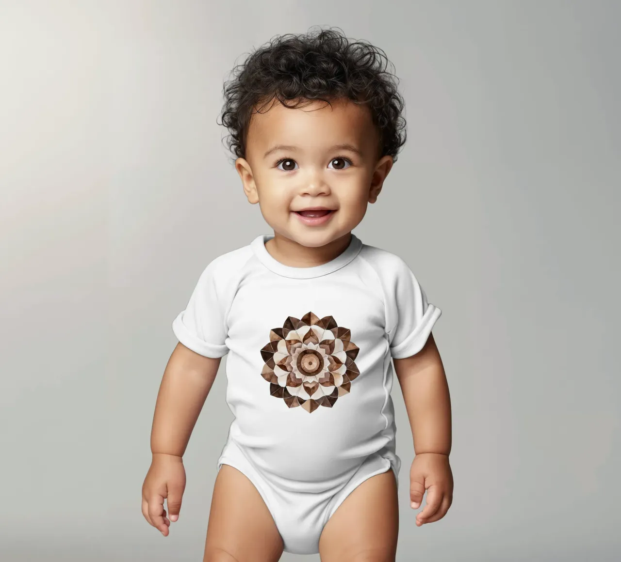 Mandala di moka ad acquerello body neonato maniche corte da Spiritual Touch