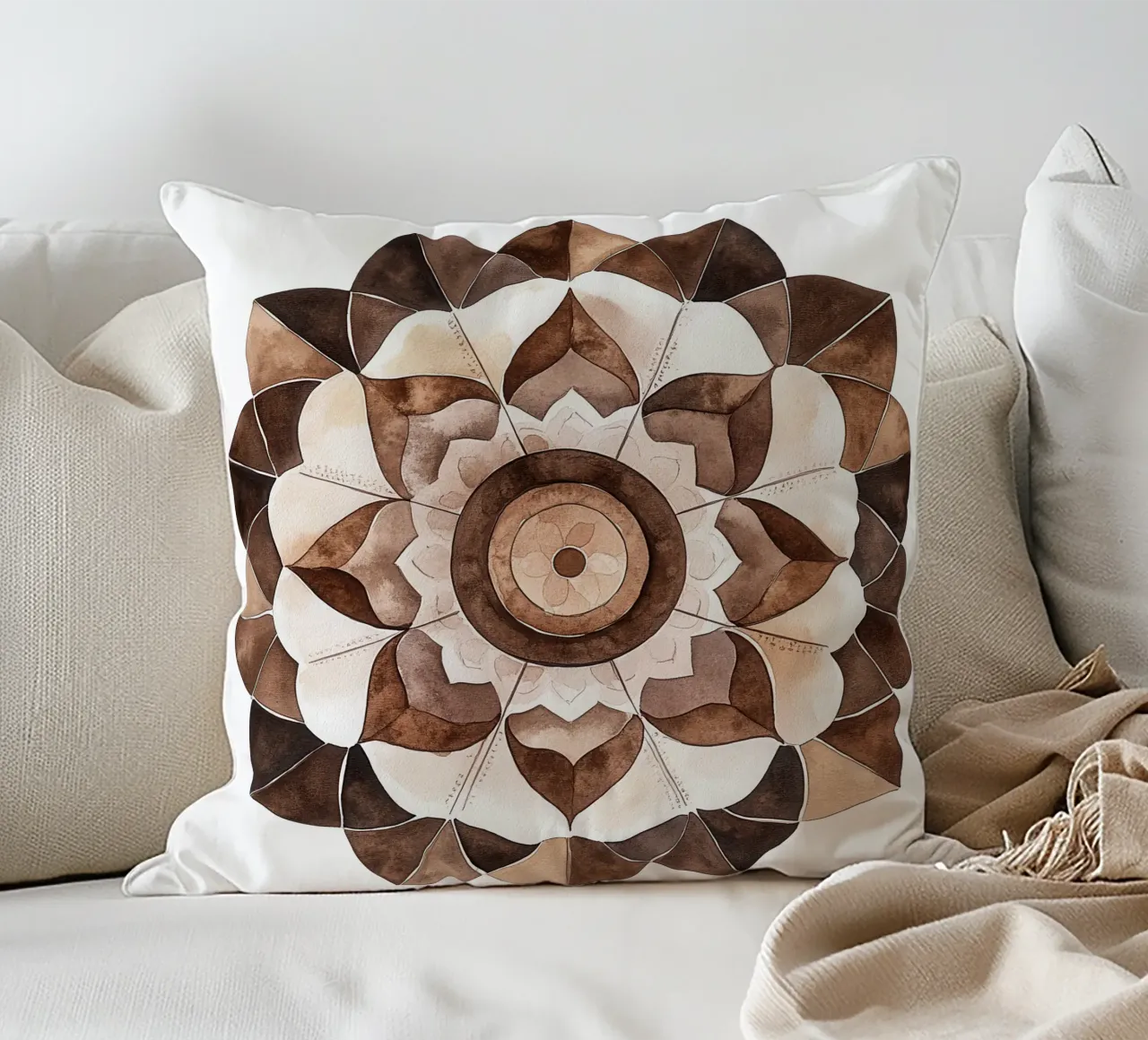 Mandala di moka ad acquerello cuscino da Spiritual Touch