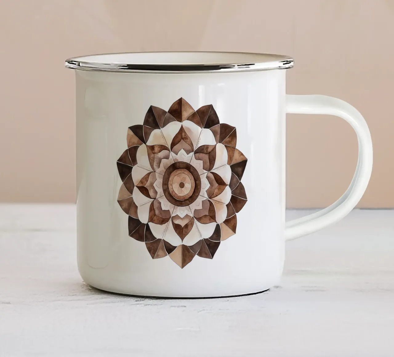 Mandala di moka ad acquerello tazza in smalto da Spiritual Touch