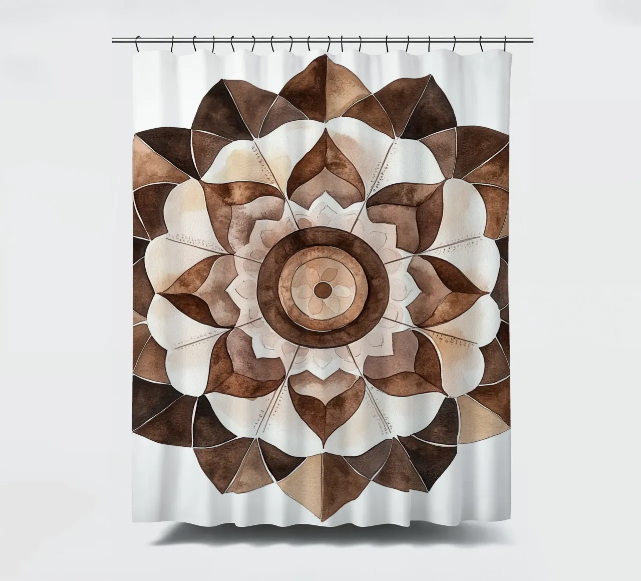 Watercolour Mocha Mandala shower curtain by Spiritual Touch