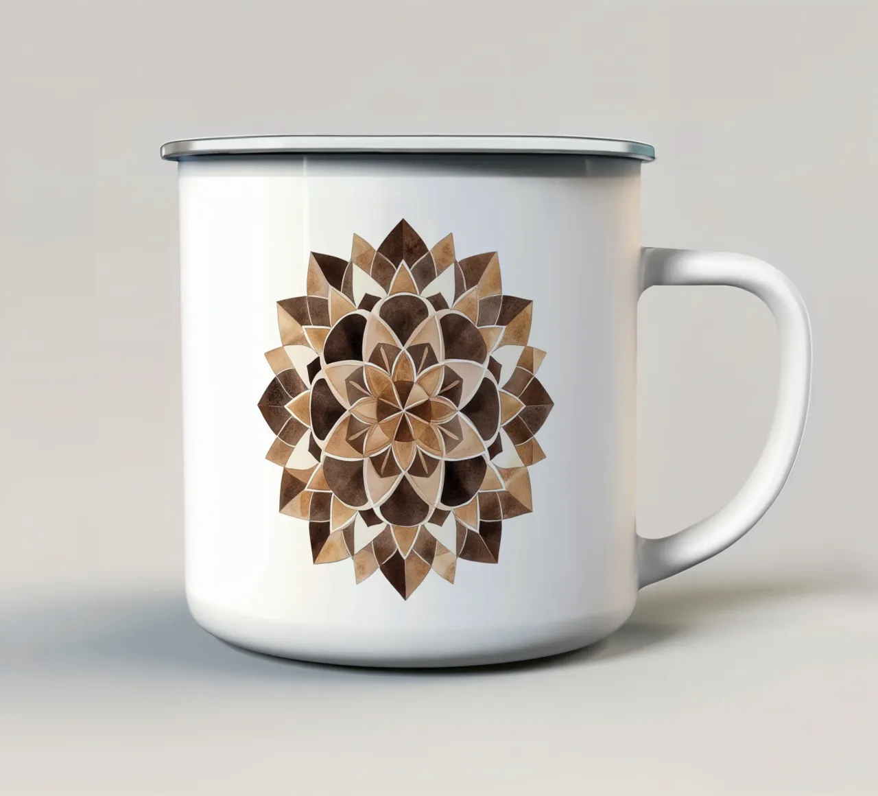 Mandala di moka ad acquerello tazza in smalto da Spiritual Touch