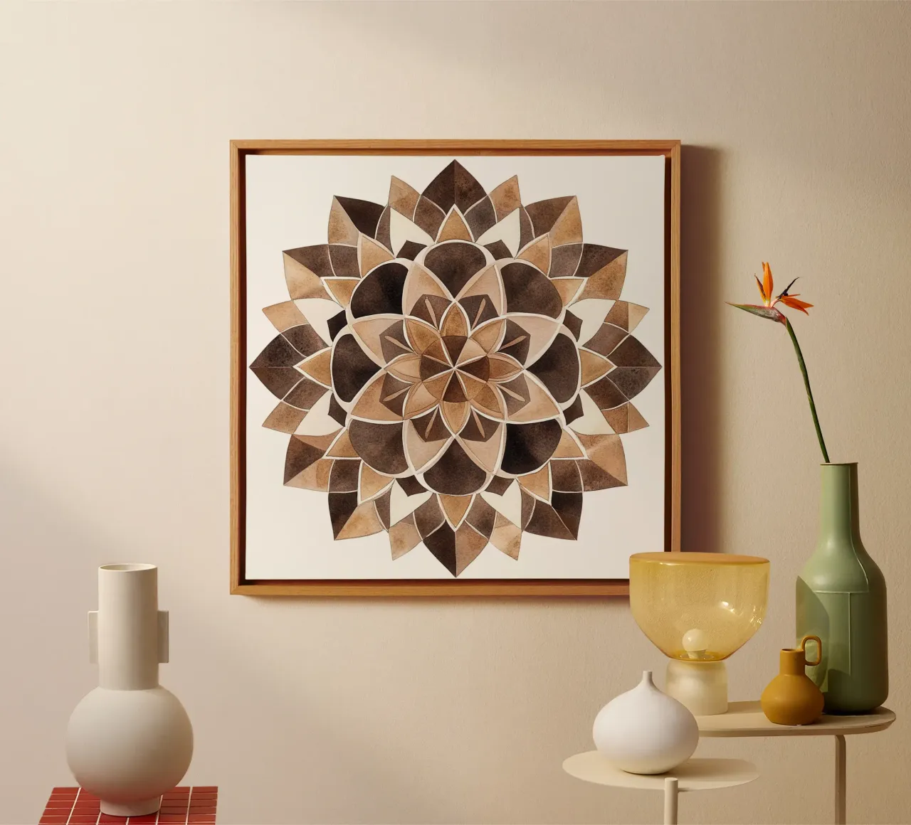 Mandala di moka ad acquerello tela con Cornice a cassetta da Spiritual Touch
