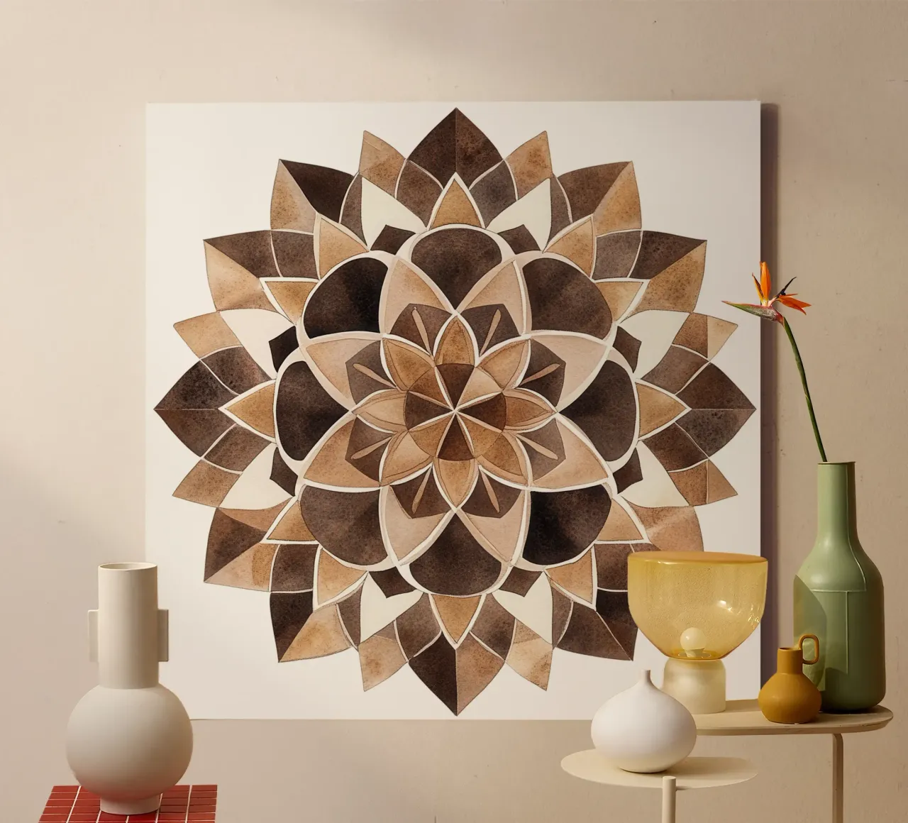 Mandala di moka ad acquerello tela con Cornice a cassetta da Spiritual Touch