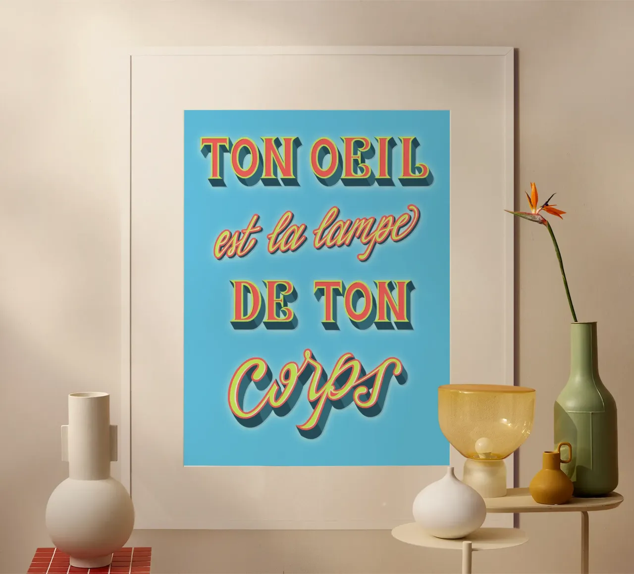 Ton oeil est la lampe de ton corps poster con telaio in alluminio da Glettering