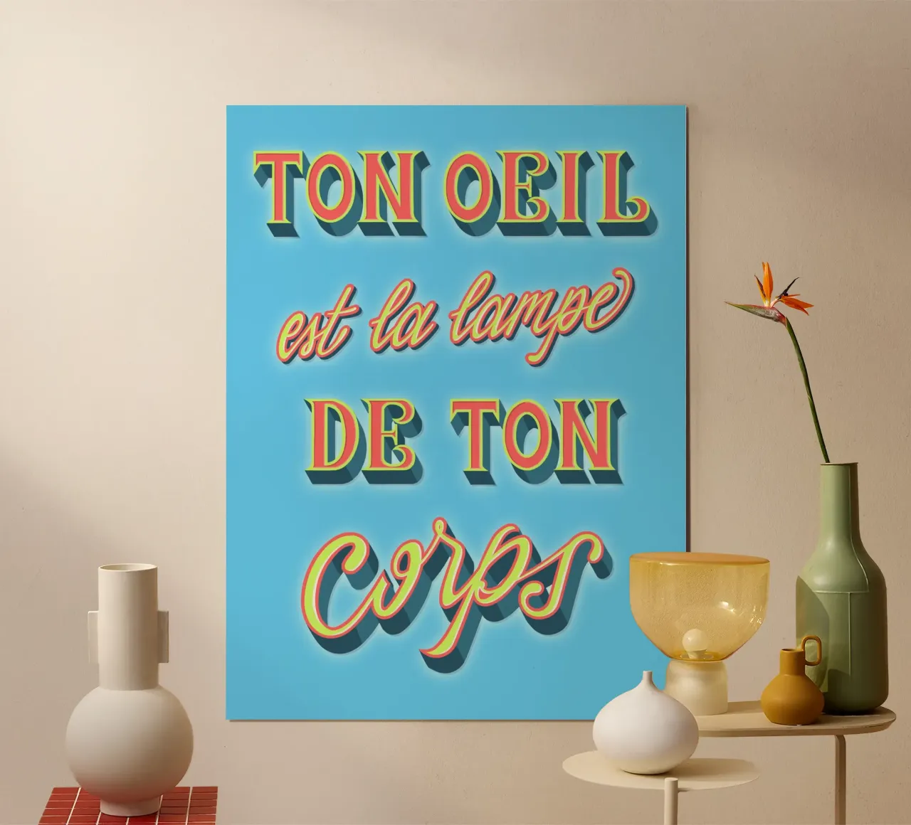 Ton oeil est la lampe de ton corps poster con telaio in alluminio da Glettering