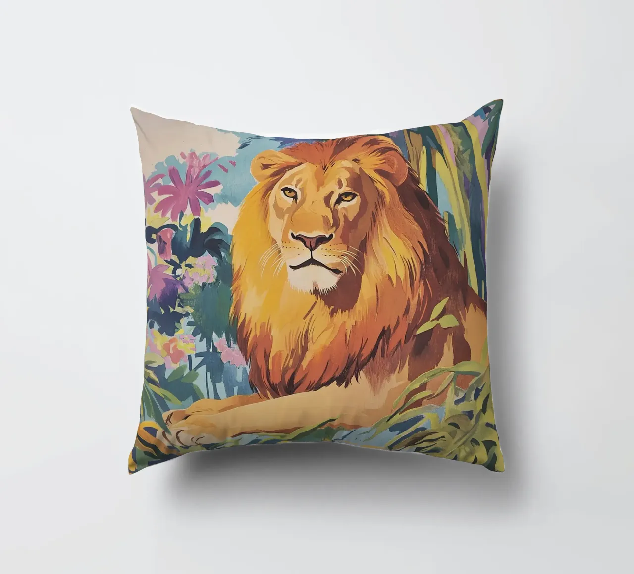 Leone Mid-Century Jungle cuscino da Nikis Art Studio