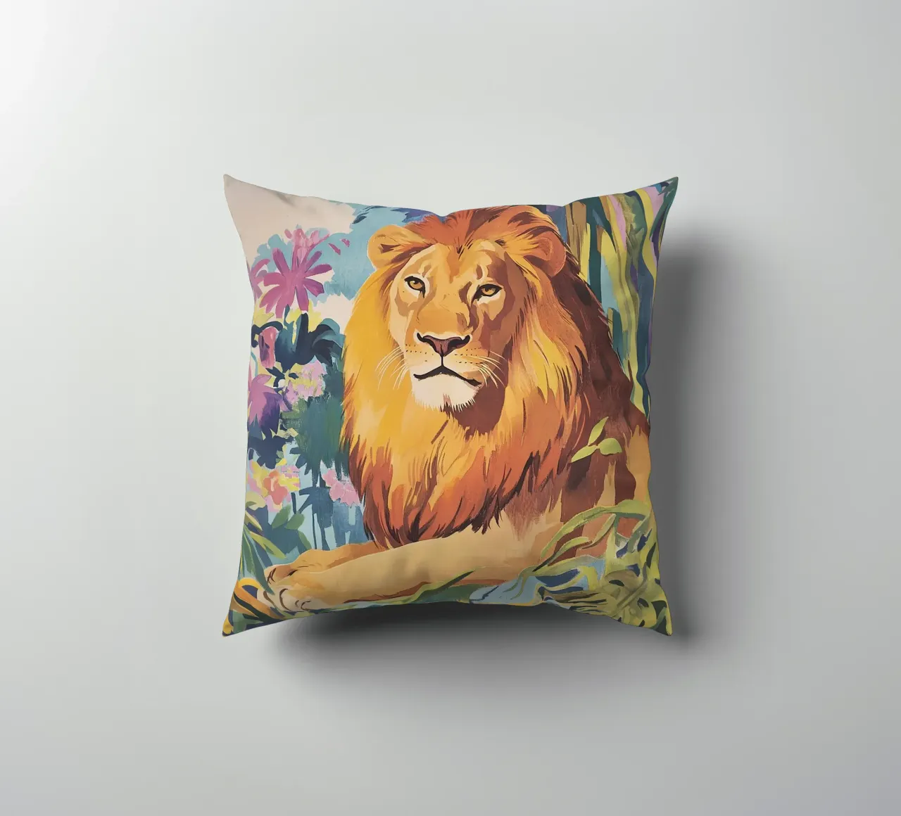 Leone Mid-Century Jungle cuscino da Nikis Art Studio