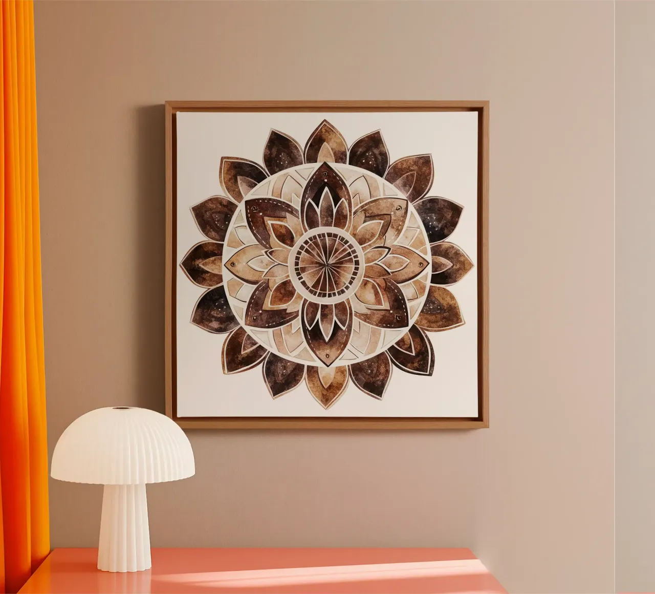 Mokka mandala aquarel canvas met Baklijst van Spiritual Touch
