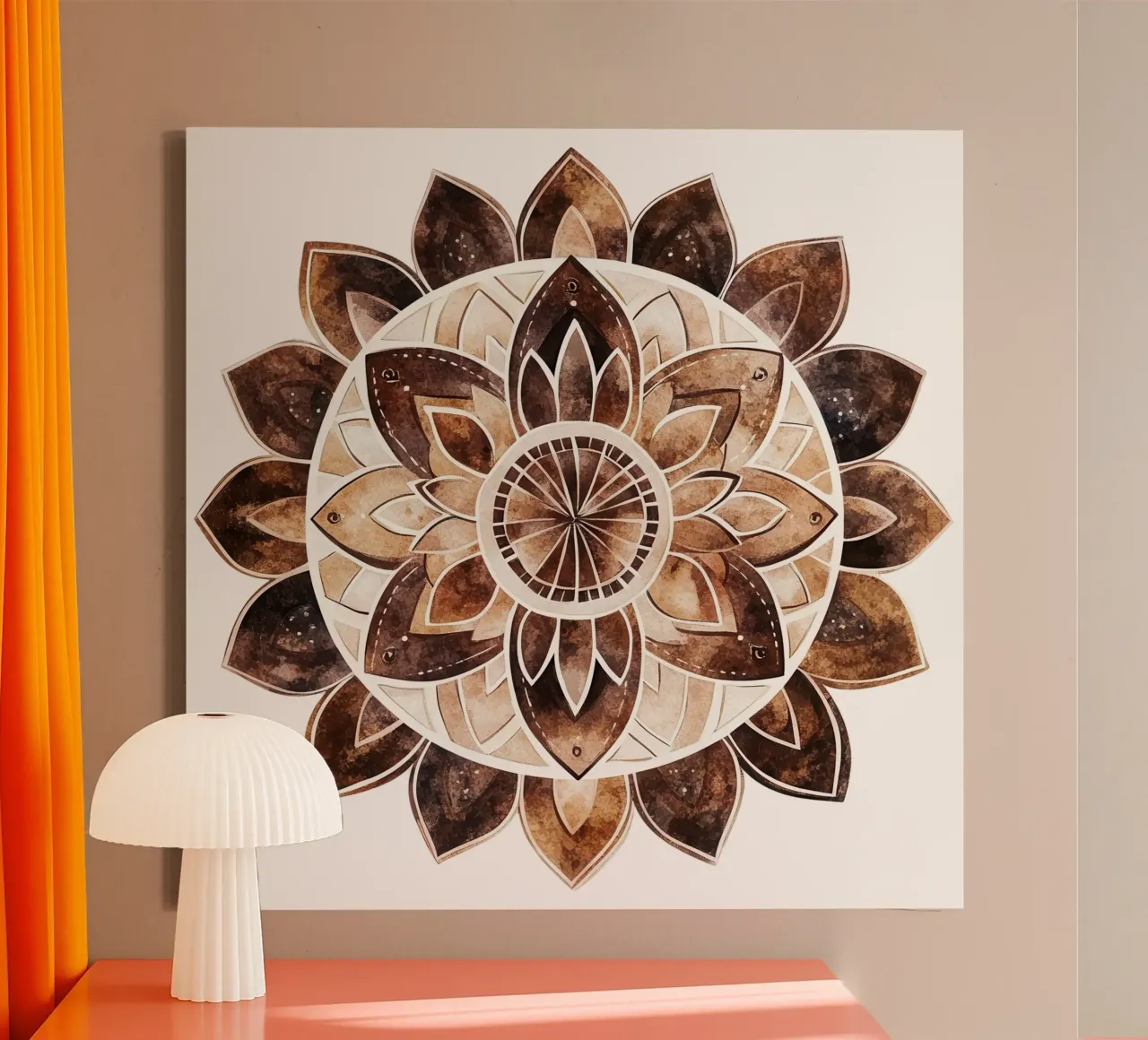 Mokka mandala aquarel canvas met Baklijst van Spiritual Touch