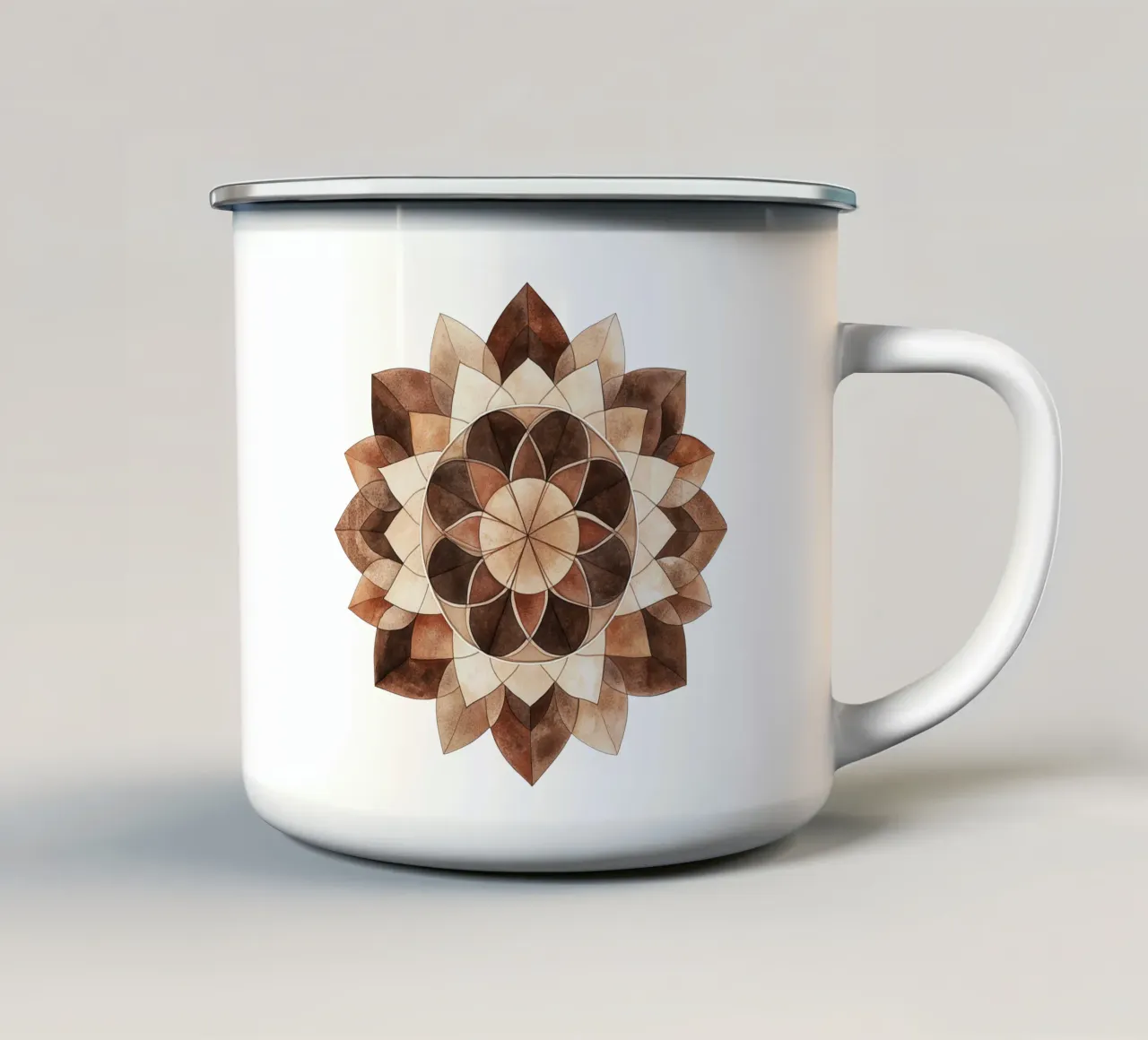 Mandala di moka ad acquerello tazza in smalto da Spiritual Touch