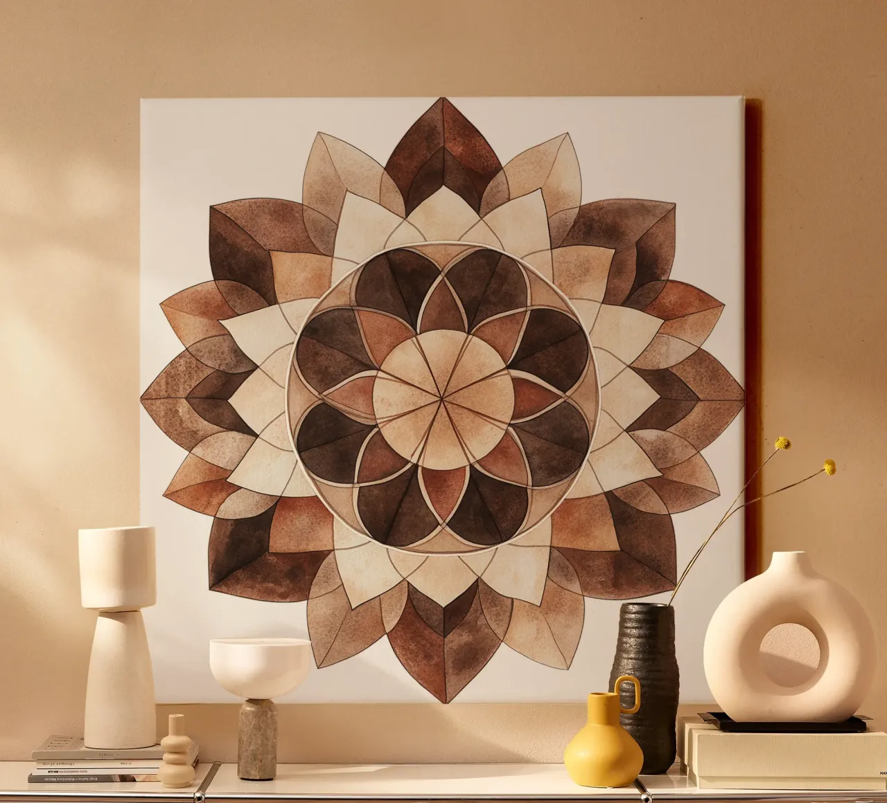 Mokka mandala aquarel canvas met Baklijst van Spiritual Touch
