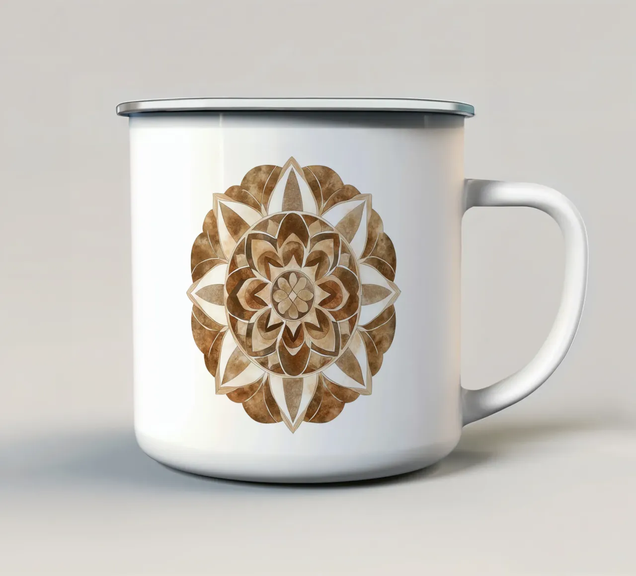 Mandala di moka ad acquerello tazza in smalto da Spiritual Touch