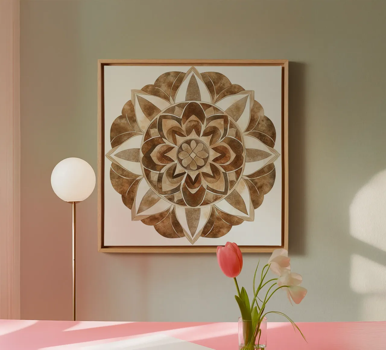 Mokka mandala aquarel canvas met Baklijst van Spiritual Touch