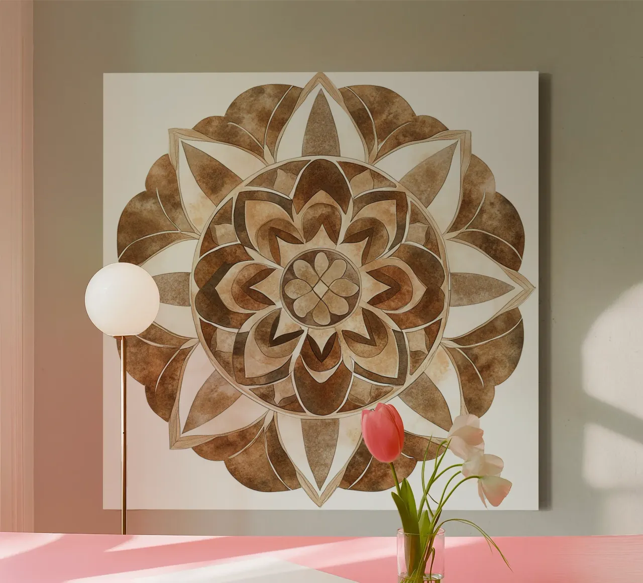 Mokka mandala aquarel canvas met Baklijst van Spiritual Touch
