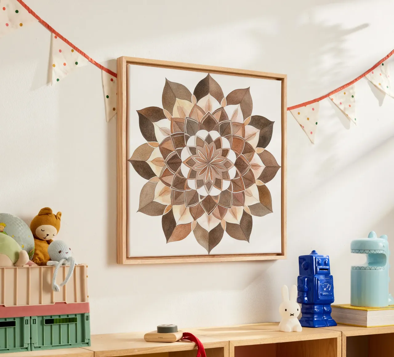Mokka mandala aquarel canvas met Baklijst van Spiritual Touch