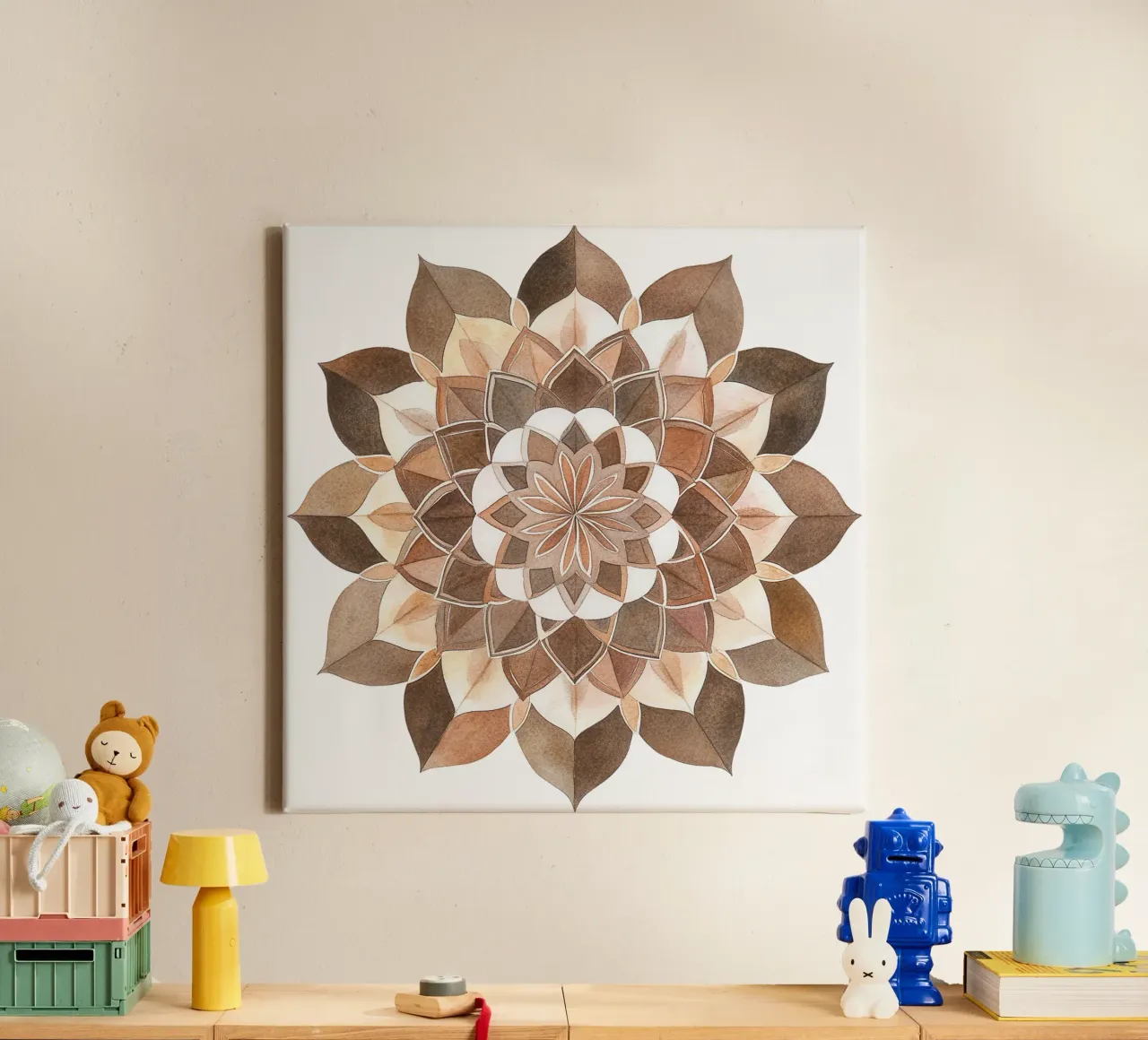 Mokka mandala aquarel canvas met Baklijst van Spiritual Touch