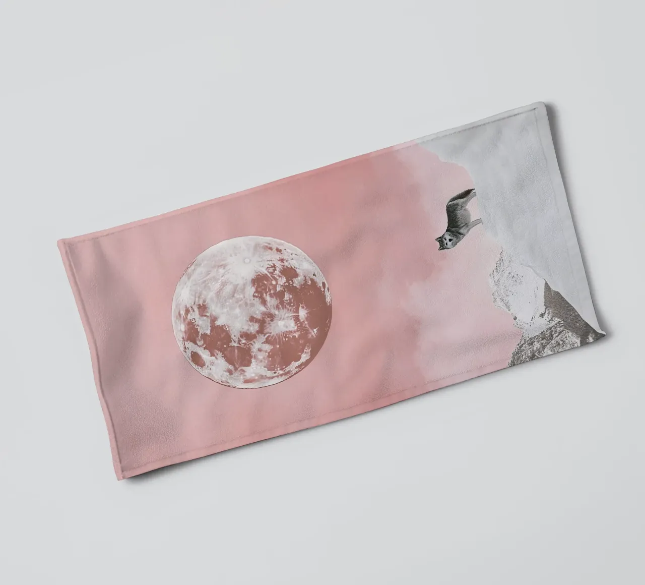 Wolf snow moon pink towel by Nikis Art Studio
