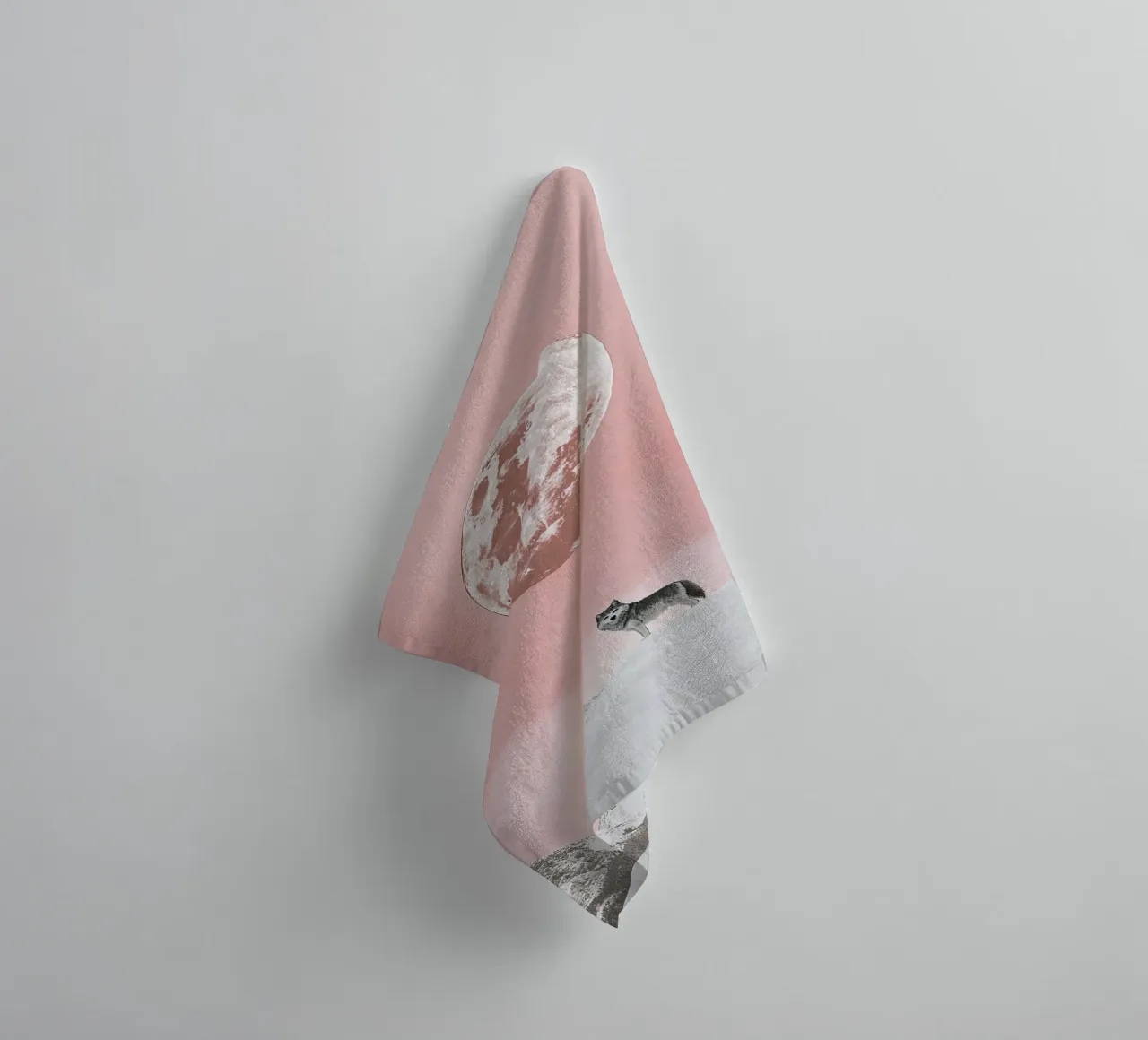 Wolf snow moon pink towel by Nikis Art Studio