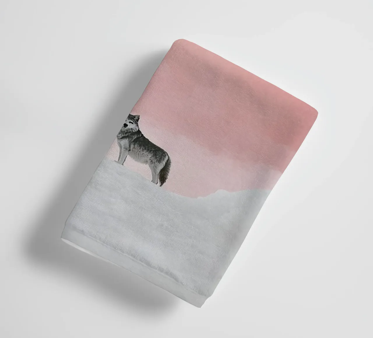 Wolf snow moon pink towel by Nikis Art Studio