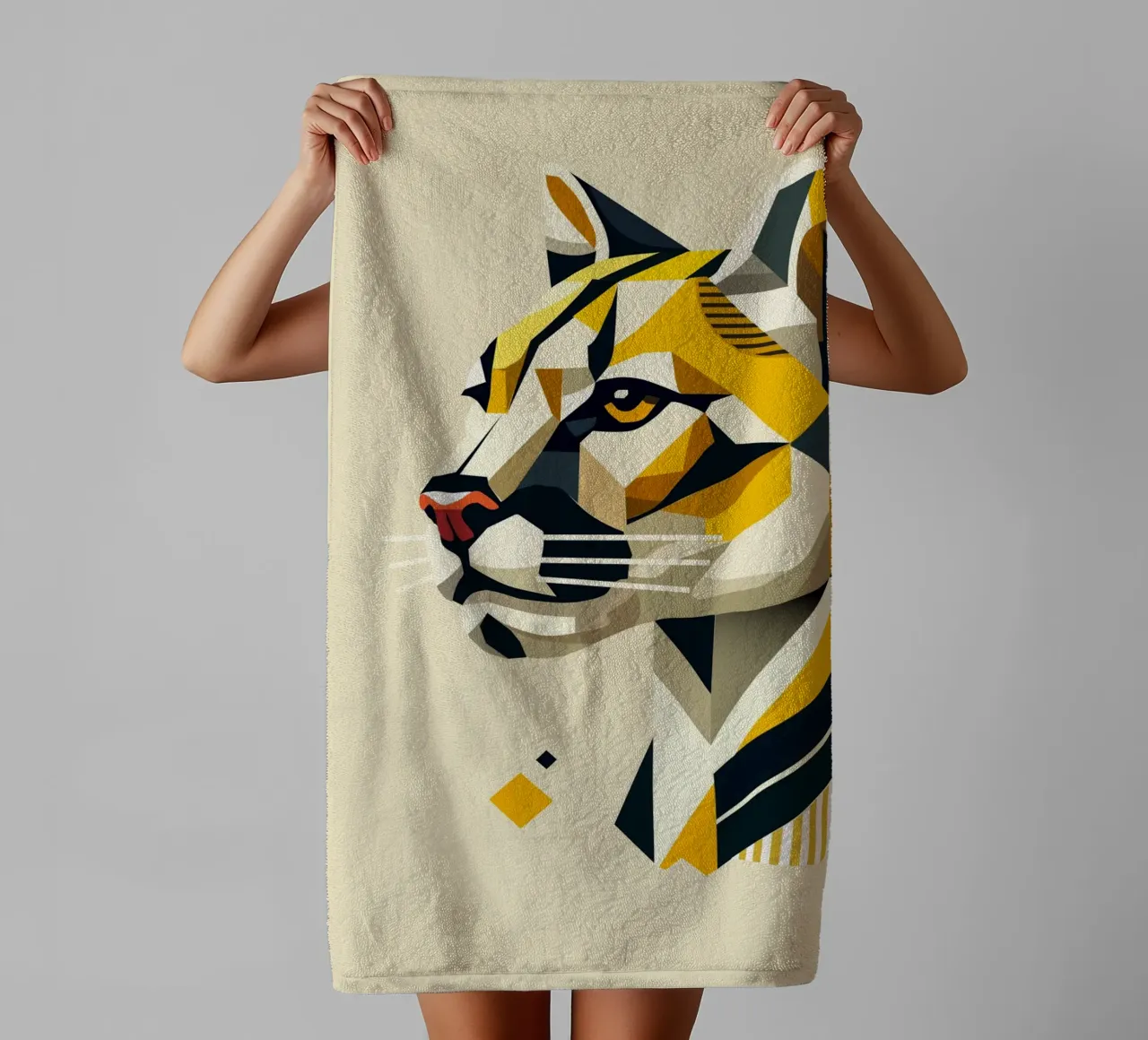 Forza geometrica - L'elegante testa di felino asciugamano da bagno da namosh