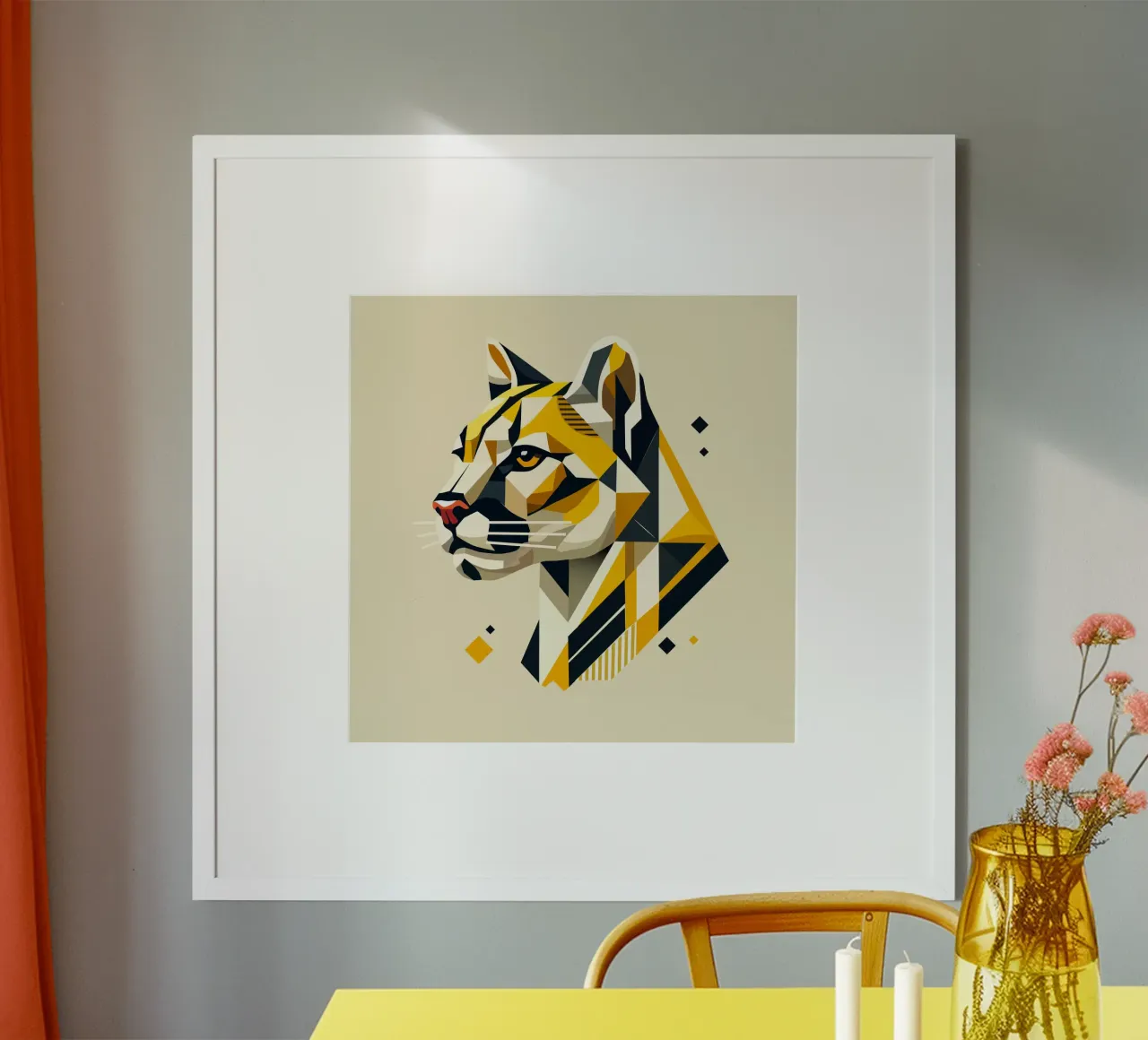 Forza geometrica - L'elegante testa di felino poster con telaio in plastica da namosh