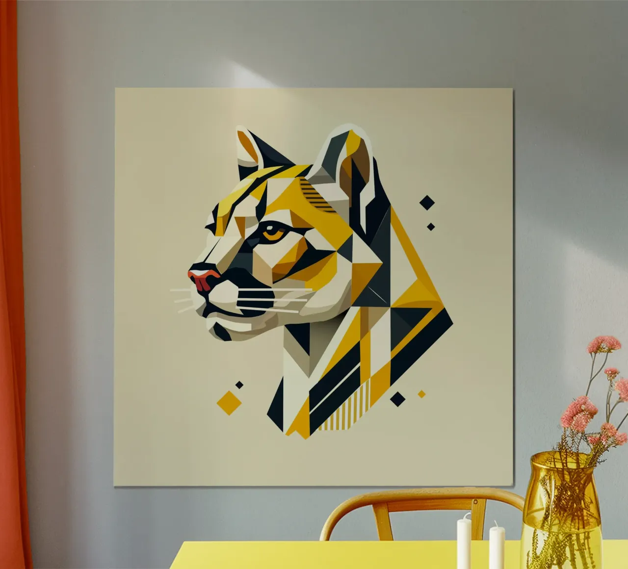 Forza geometrica - L'elegante testa di felino poster con telaio in plastica da namosh