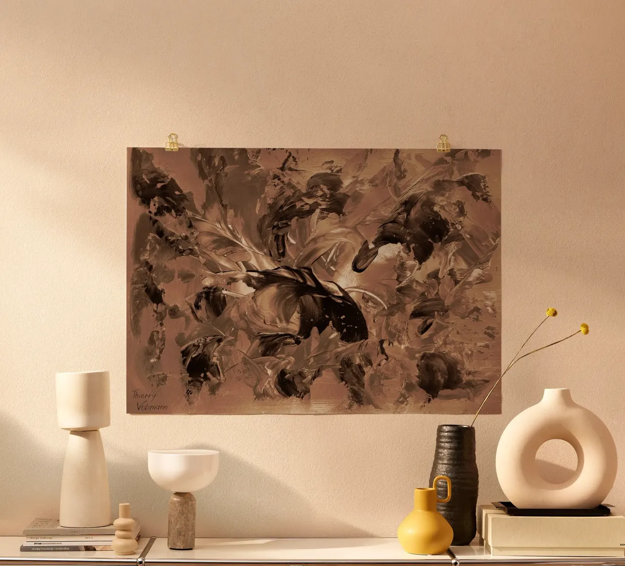 SEPIA 19 poster con telaio in legno da Thierry Vobmann Abstract painting