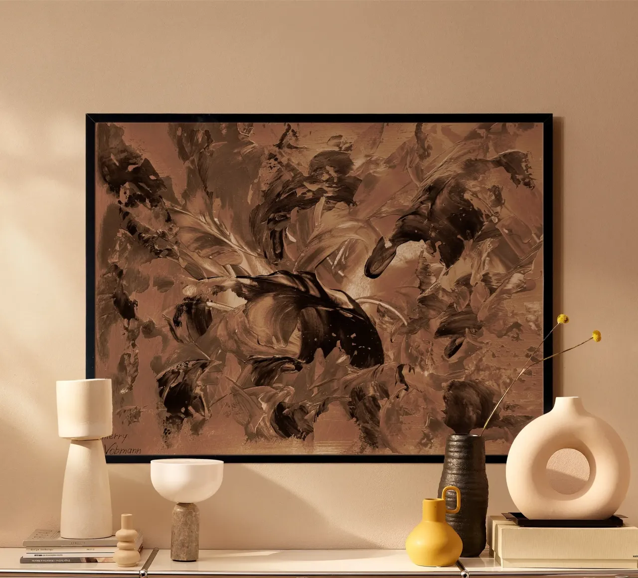 SEPIA 19 poster con telaio in legno da Thierry Vobmann Abstract painting