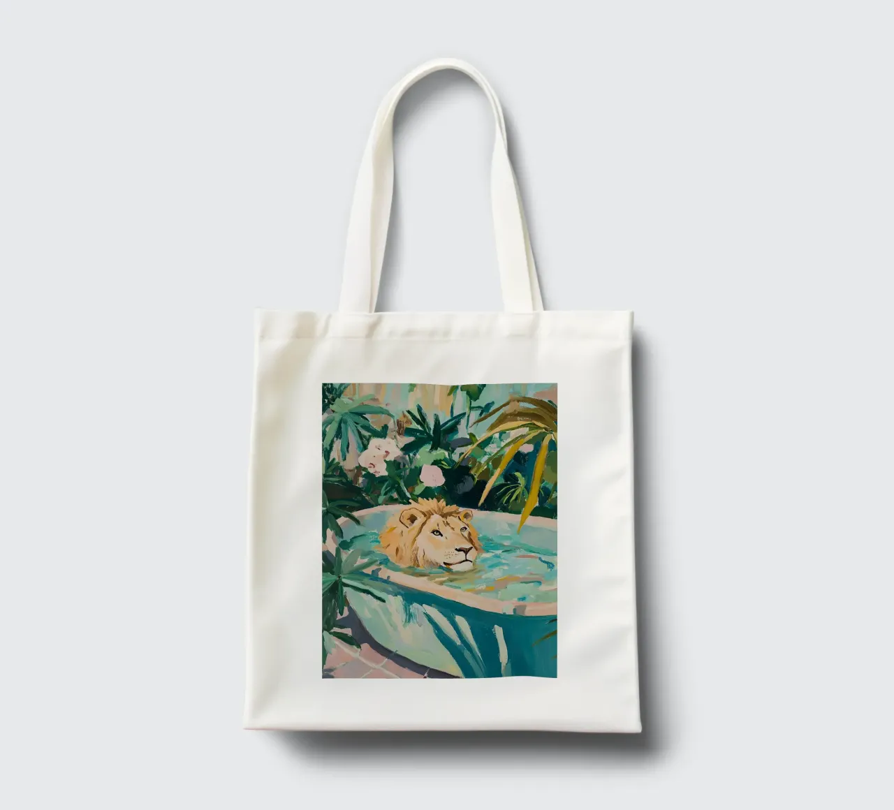 Löwe im Pool Jutebeutel von ArtByNiki
