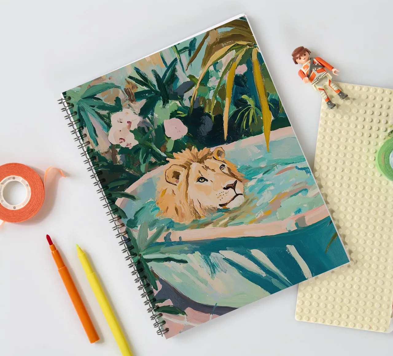 Lion in the pool spiral notebook by ArtByNiki