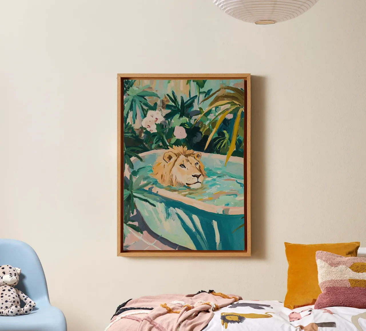 Lion in the pool canvas by ArtByNiki