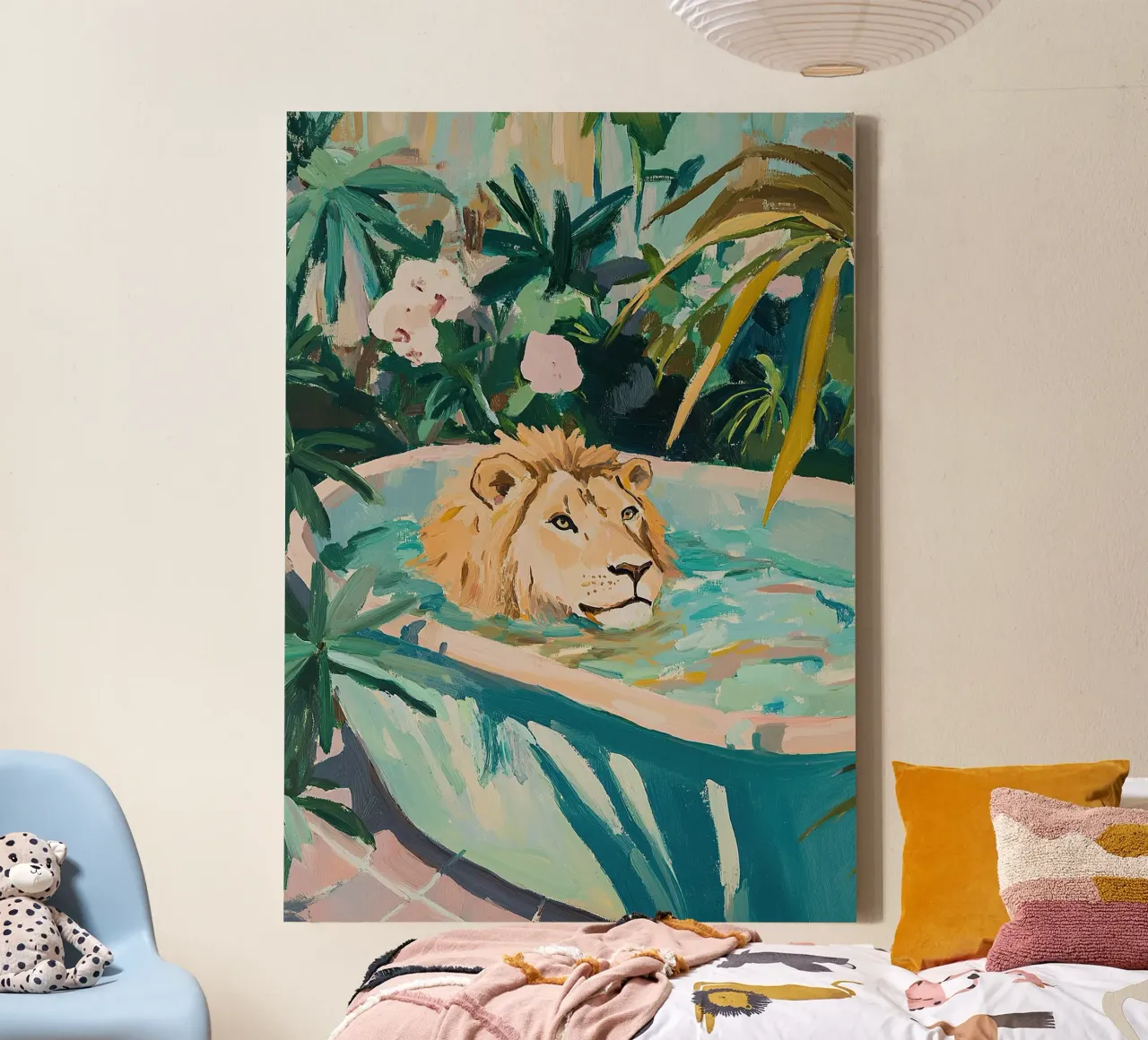 Lion in the pool canvas by ArtByNiki