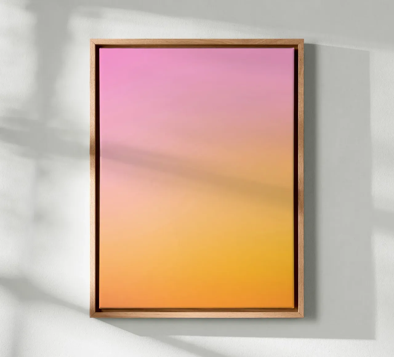Optimistische zonsopgang roze & geel dromerig kleurverloop canvas met Baklijst van Dominique Vari Abstract