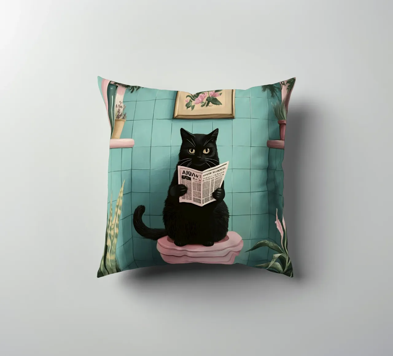Cat On The Toilet decorative cushion by catsforyou
