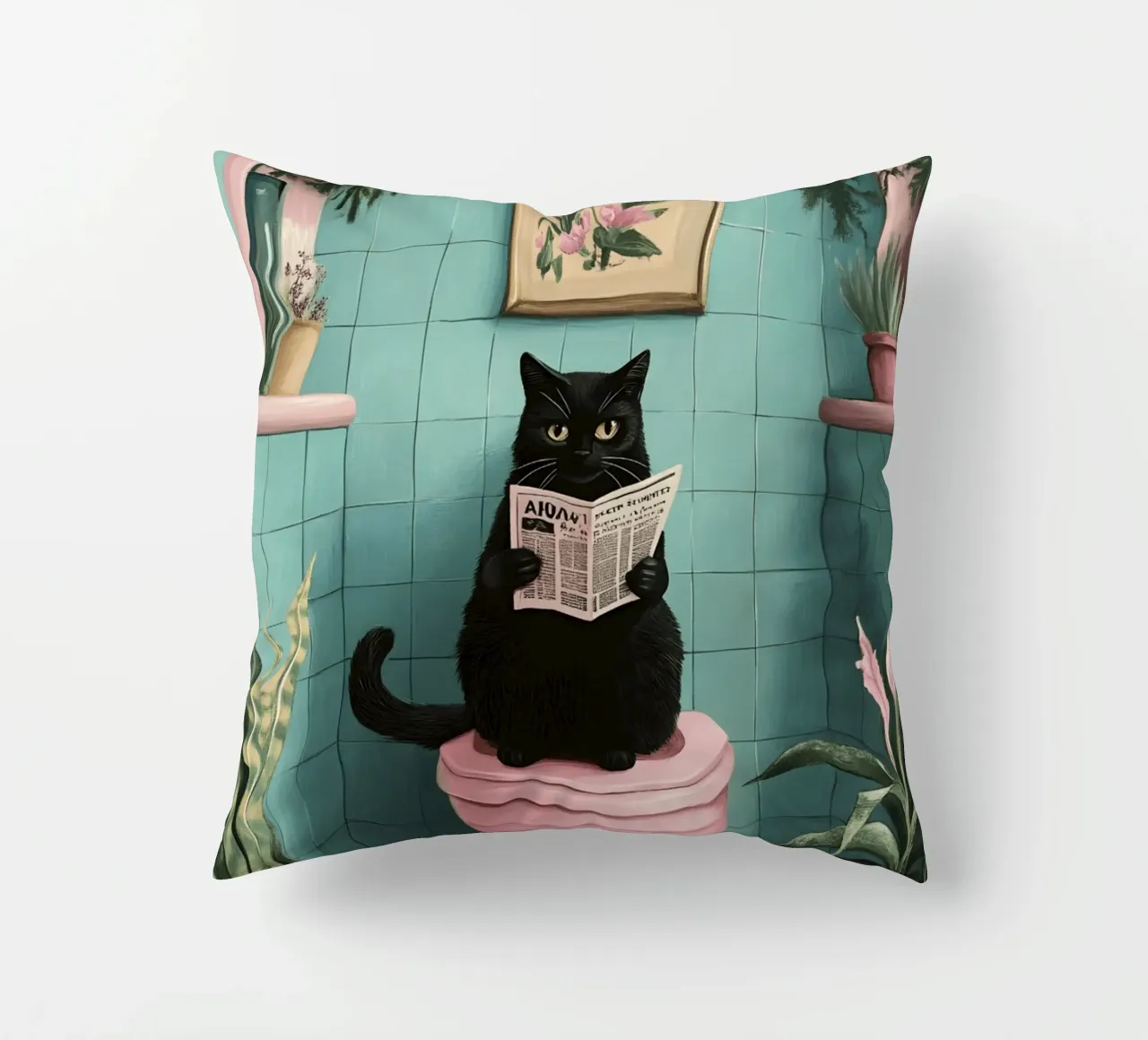 Cat On The Toilet decorative cushion by catsforyou