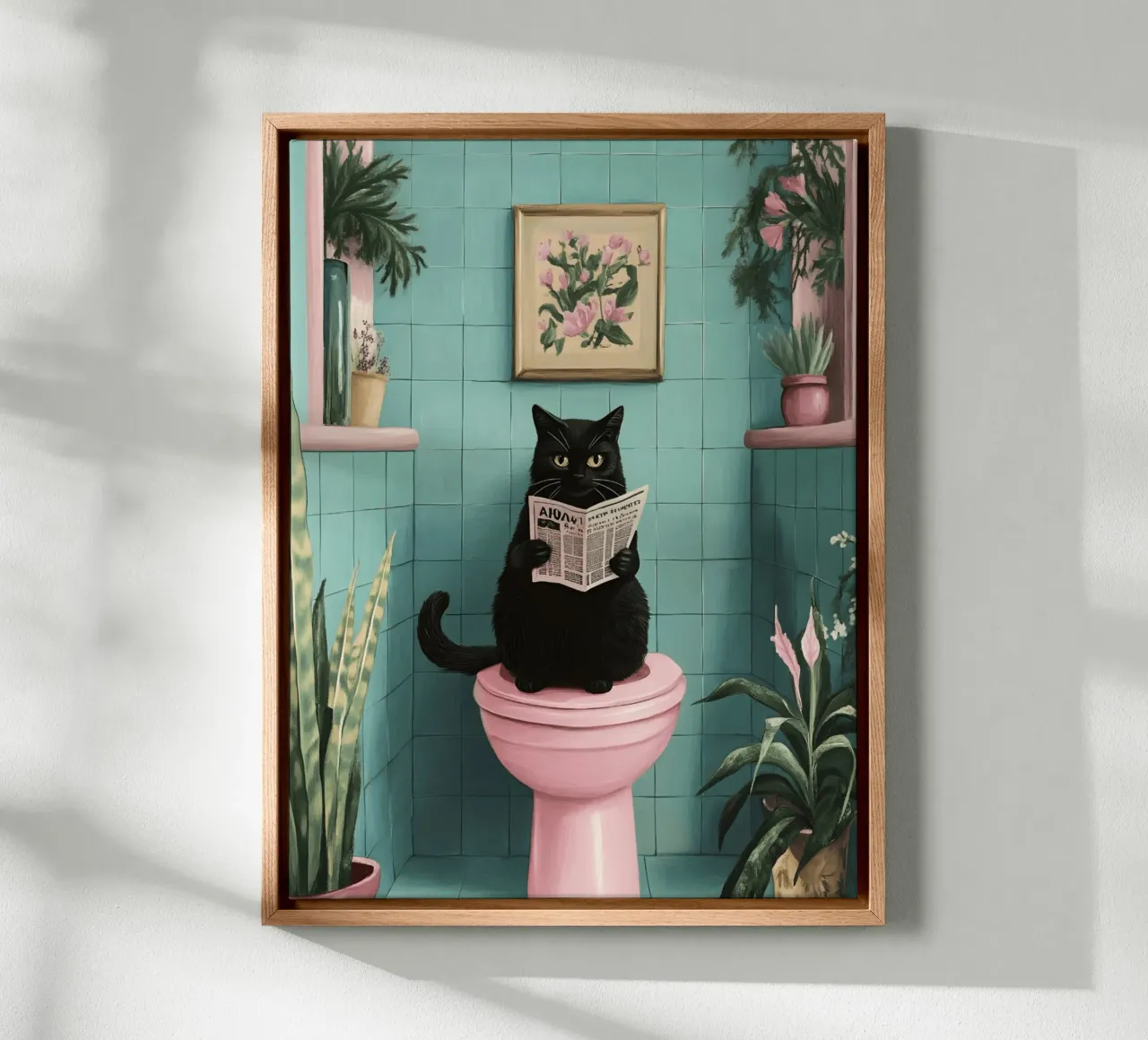 Cat On The Toilet canvas with Floater frame by catsforyou