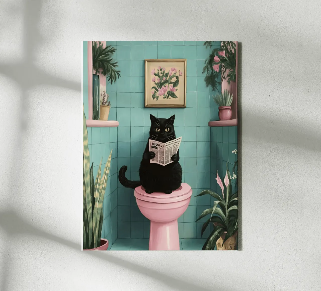 Cat On The Toilet canvas with Floater frame by catsforyou